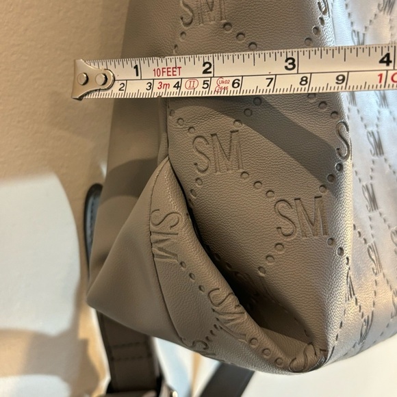 STEVE MADDEN Monogrammed SM vegan Leather Backpack Top Handle Bag Lined Grey - Picture 6 of 12